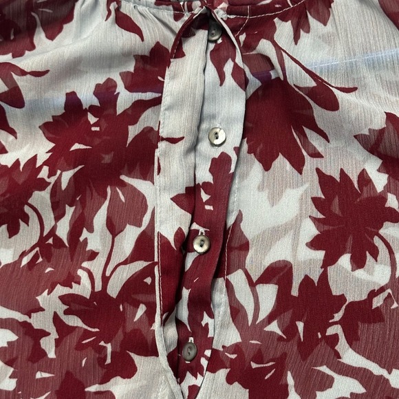 A New Day Gray Red Floral Print Long Sleeve Blouse Top‎ Semi Sheer Shimmery XL - Picture 5 of 7